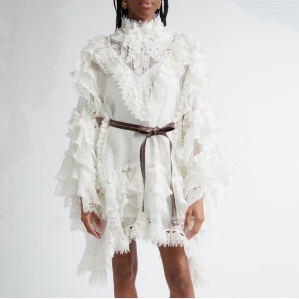 New Zimmermann Crush Heart Trim Long Sleeve Minidress Size Medium